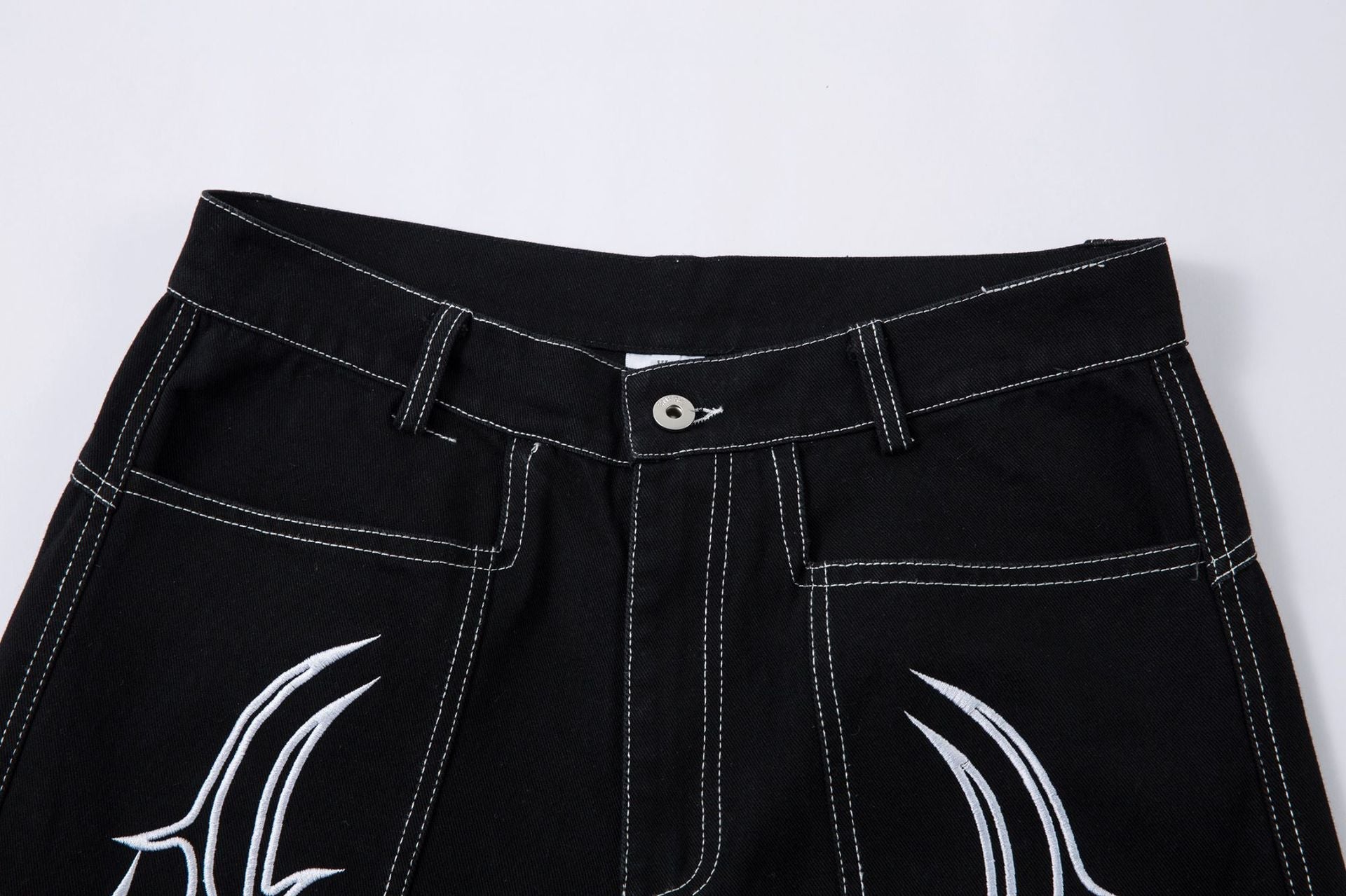 New Spring Flame Embroidery Raw Jeans